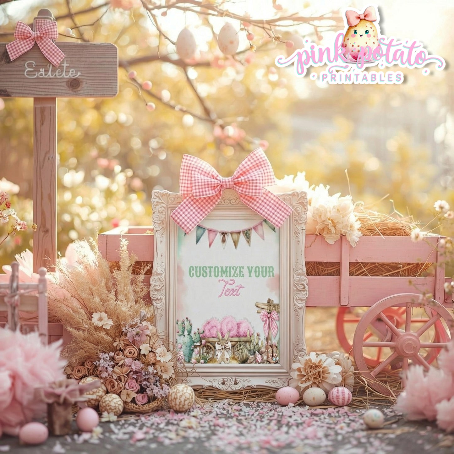 Bunny Trails-16x20 Poster-Completely Editable in CORJL ONLY-Western Easter-Easter Poster-Customize Poster-Easter Sunday-Happy Easter-Easter Sign-Cowgirl-Cowboy-Customize-INSTANT DOWNLOAD