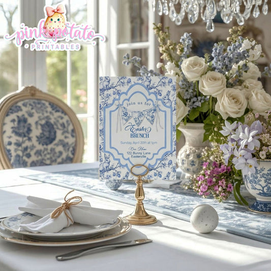 Toile Easter-Easter Invitation-Completely Editable in CORJL ONLY-Fancy Easter-Posh Easter-Easter Sunday-Happy Easter-Chinoiserie Easter-Chinoisery-Blue Toile-INSTANT DOWNLOAD