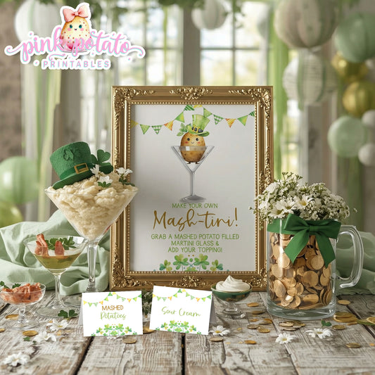 St. Paddy's Day-Mash-tini Bar Sign & Buffet Cards-Edit in Corjl Only-St. Patrick's Day Theme-Party Printable-Digital-INSTANT DOWNLOAD