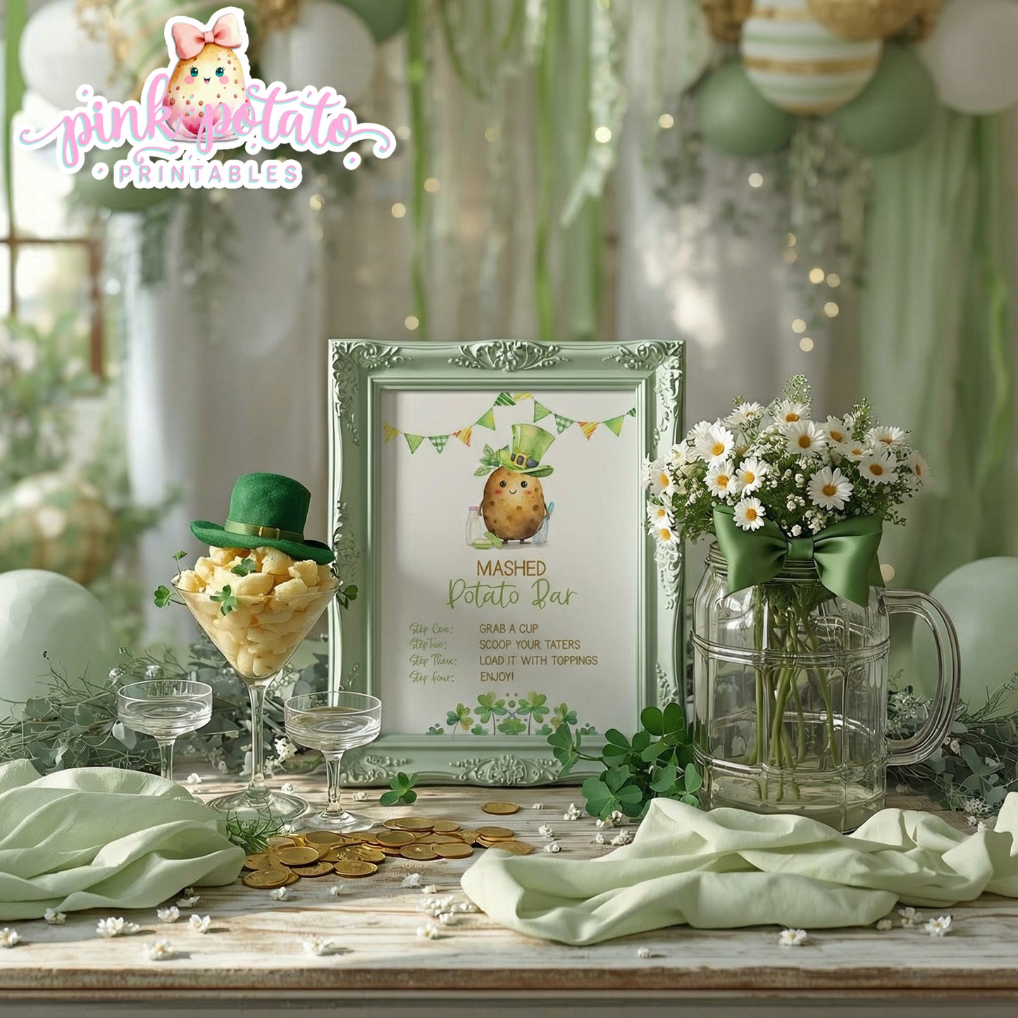 St. Paddy's Day-Mashed Potato Bar Sign-All Text Editable in Corjl-St. Patrick's Day Theme-Party Printable-Digital-INSTANT DOWNLOAD