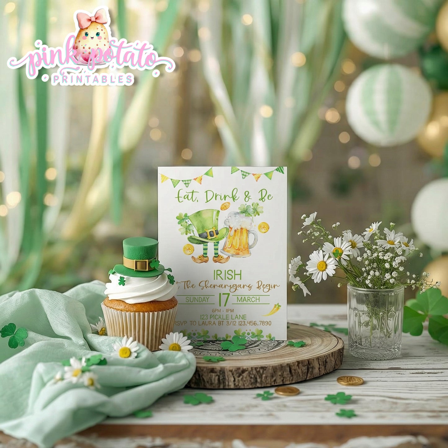 St. Paddy's Day-Party Invitation-Edit in Corjl Only-Eat Drink and be Irish-St. Patrick's Day Theme-Party Printable-Digital-INSTANT