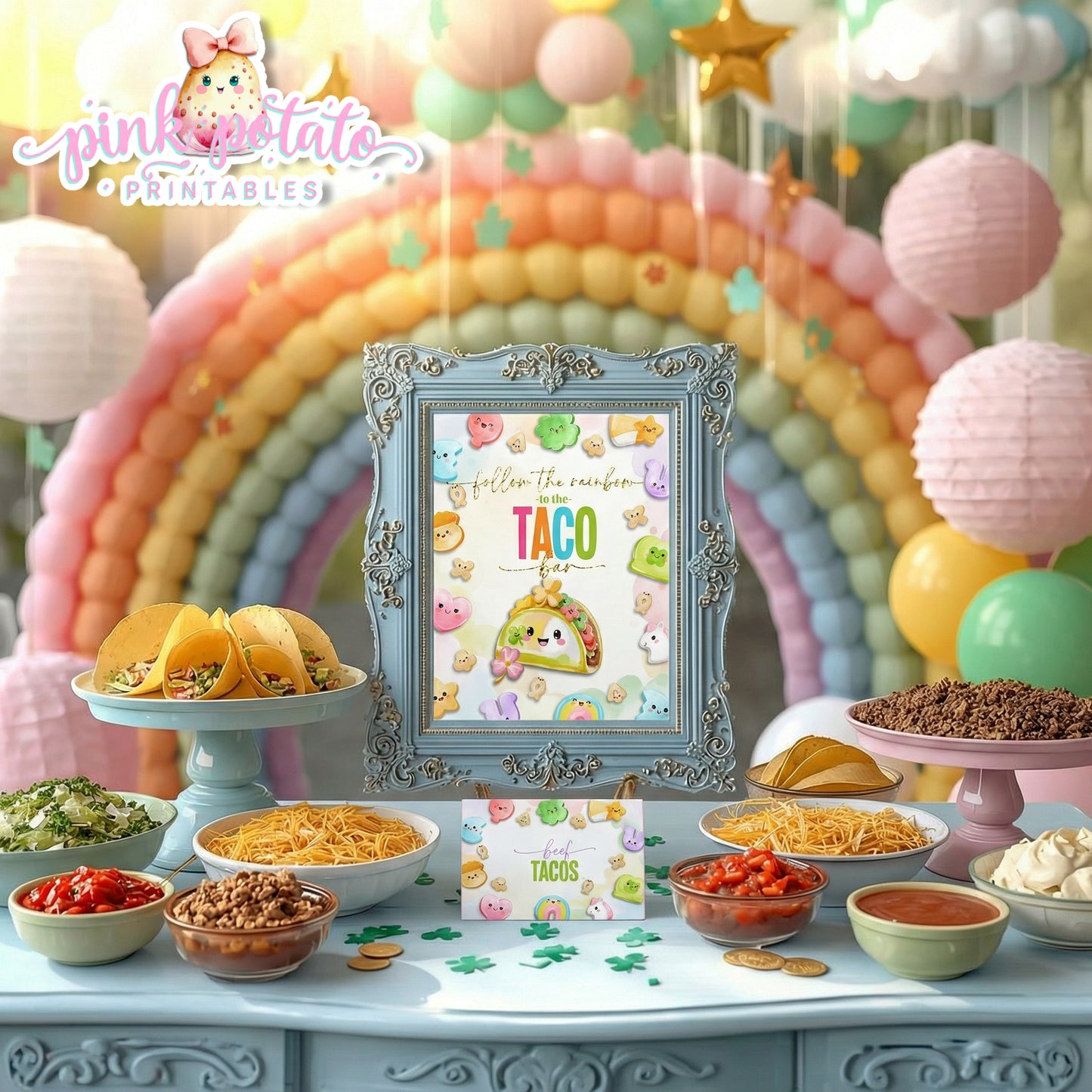Charmed-Taco Bar Buffet Sign & Tent Cards-Taco Buffet Sign-Buffet Cards-Editable in Corjl-St. Paddy's Day-St. Patrick's Day Theme-Party Printable-Lucky Charms-Marshmallow Cereal-Magical Cereal-Digital-INSTANT DOWNLOAD