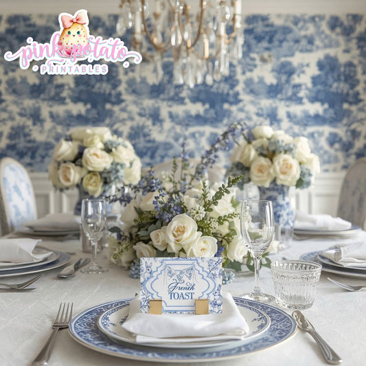Toile Easter-Easter Buffet Cards-Tent Cards-Place Cards-Completely Editable in CORJL ONLY-Fancy Easter-Posh Easter-Easter Sunday-Happy Easter-Chinoiserie Easter-Chinoisery-Blue Toile-INSTANT DOWNLOAD