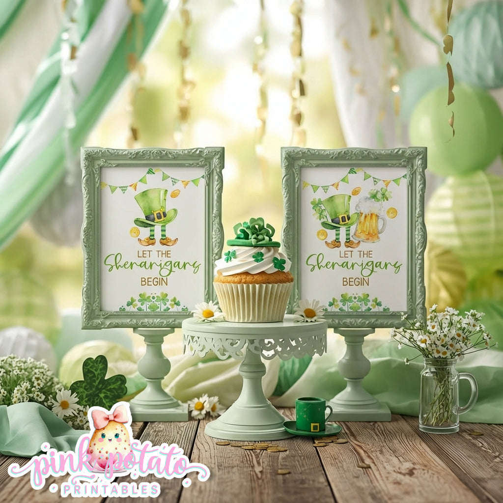 St. Paddy's Day-Let The Shenanigans Begin Sign-2 Versions-Fun Sign-St. Patrick's Day Theme-Party Printable-Digital-INSTANT DOWNLOAD