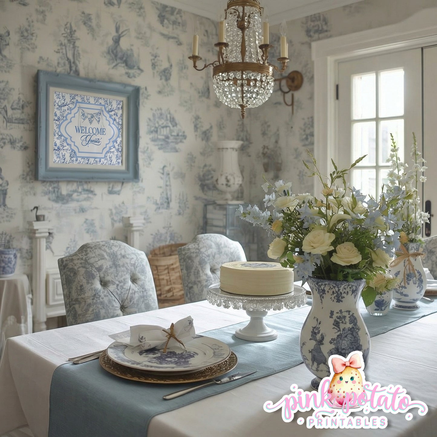 Toile Easter-Welcome Guest Sign-Eater Sign-Welcome Sign-Fancy Easter-Posh Easter-Easter Sunday-Happy Easter-Chinoiserie Easter-Chinoisery-Blue Toile-INSTANT DOWNLOAD