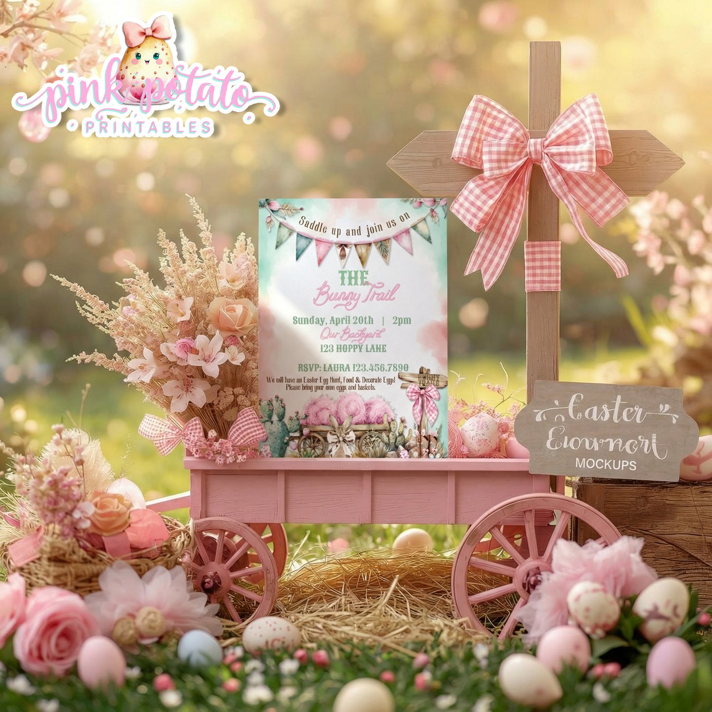 Bunny Trails-Editable Easter Invitation-Completely Editable in CORJL ONLY-Western Easter-Easter Invite-Customize Invitations-Easter Sunday-Happy Easter-Easter Buffet-Cowgirl-Cowboy-Customize-INSTANT DOWNLOAD