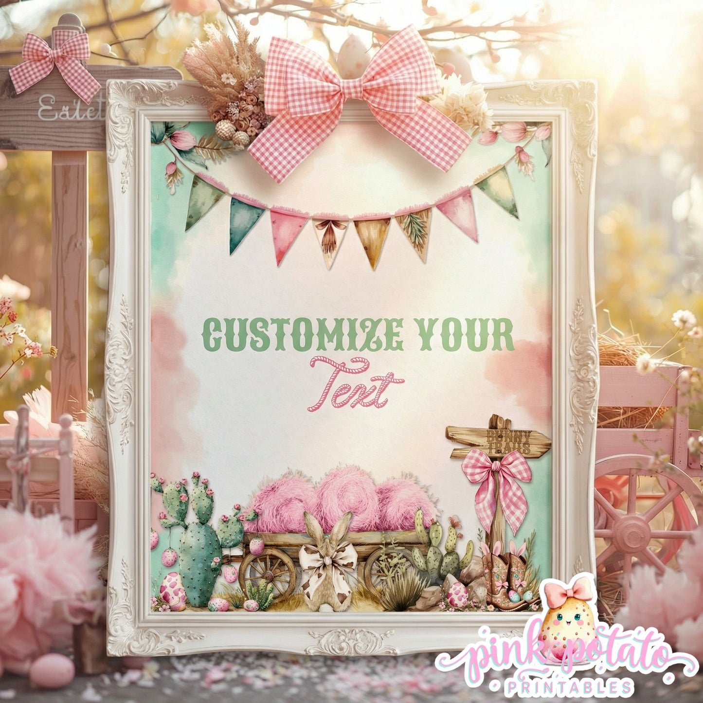 Bunny Trails-16x20 Poster-Completely Editable in CORJL ONLY-Western Easter-Easter Poster-Customize Poster-Easter Sunday-Happy Easter-Easter Sign-Cowgirl-Cowboy-Customize-INSTANT DOWNLOAD