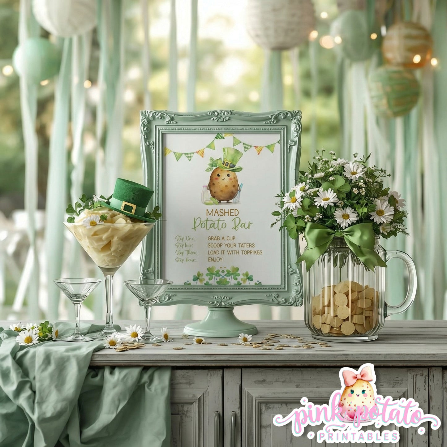 St. Paddy's Day-Mashed Potato Bar Sign-All Text Editable in Corjl-St. Patrick's Day Theme-Party Printable-Digital-INSTANT DOWNLOAD