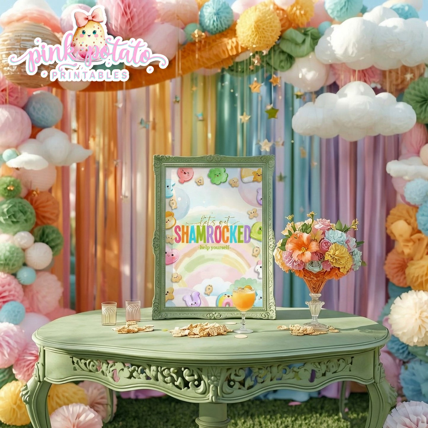 Charmed-8x10 Let's Get Shamrocked-Party Signs-Booze-Cocktail Sign-Buffet Signs-St. Paddy's Day-St. Patrick's Day Theme-Party Printable-DigitaI-Lucky Charms-Marshmallow Cereal-Magical Cereal-INSTANT DOWNLOAD