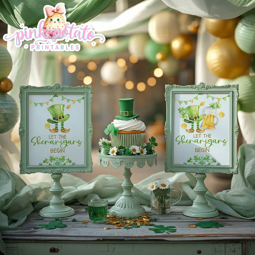 St. Paddy's Day-Let The Shenanigans Begin Sign-2 Versions-Fun Sign-St. Patrick's Day Theme-Party Printable-Digital-INSTANT DOWNLOAD