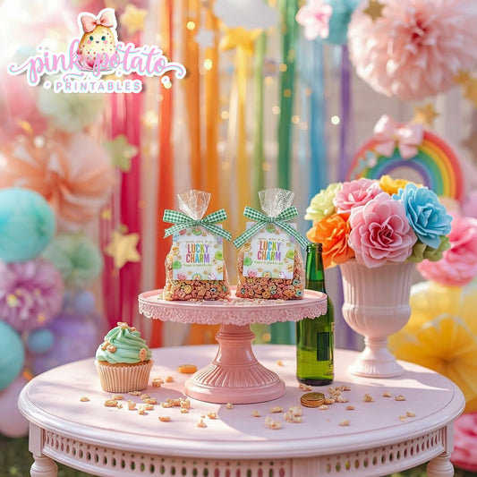 Charmed-Tags-2.5x2.5 Square Gift Tags-Party Tags-Favor Tags-Editable in Corjl-St. Paddy's Day-St. Patrick's Day Theme-Party Printable-Lucky Charms-Marshmallow Cereal-Magical Cereal-Digital-INSTANT DOWNLOAD