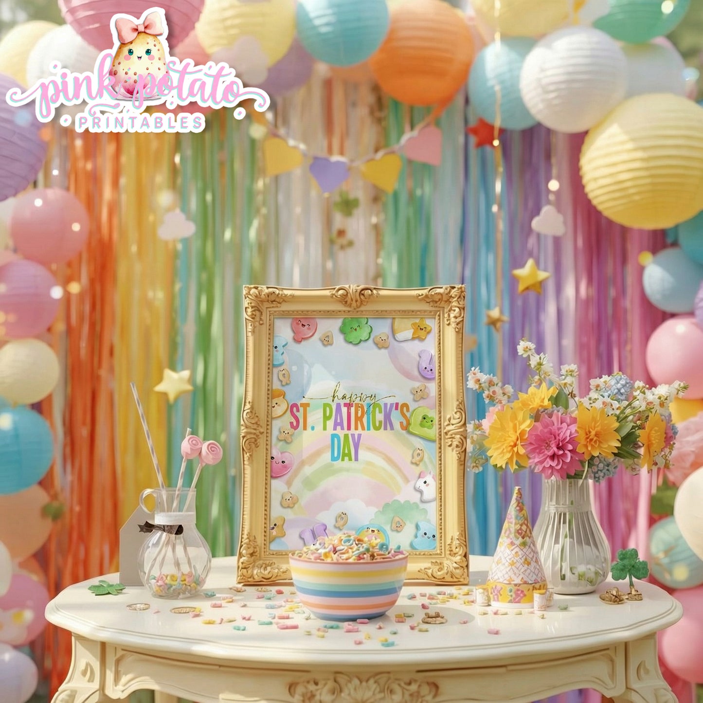Charmed-8x10 Happy St. Patrick's Day Sign-Party Sign-Buffet Sign-St. Paddy's Day-St. Patrick's Day Theme-Party Printable-DigitaI-Lucky Charms-Marshmallow Cereal-Magical Cereal-INSTANT DOWNLOAD