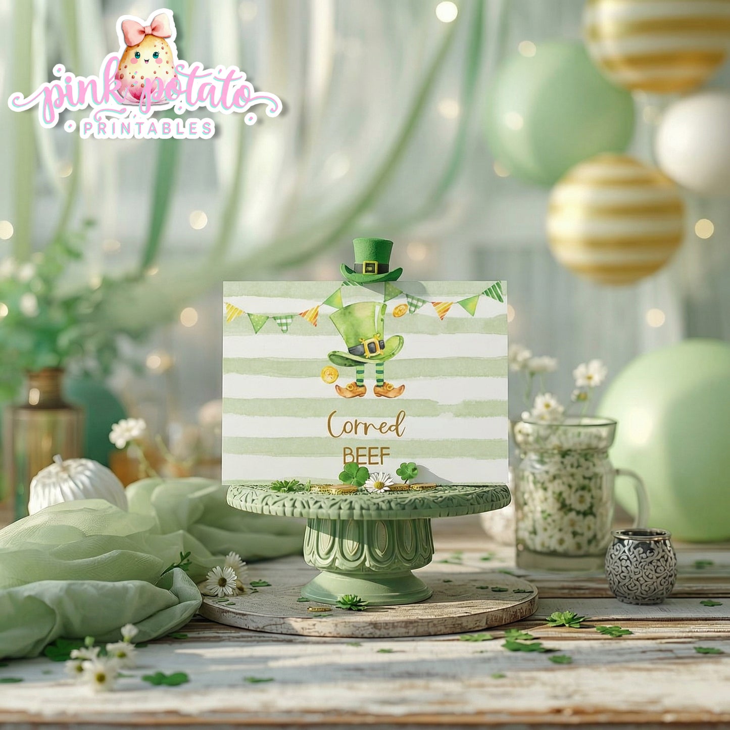 St. Paddy's Day-Buffet Cards-Edit in Corjl Only-St. Patrick's Day Theme-Party Printable-Digital-INSTANT DOWNLOAD