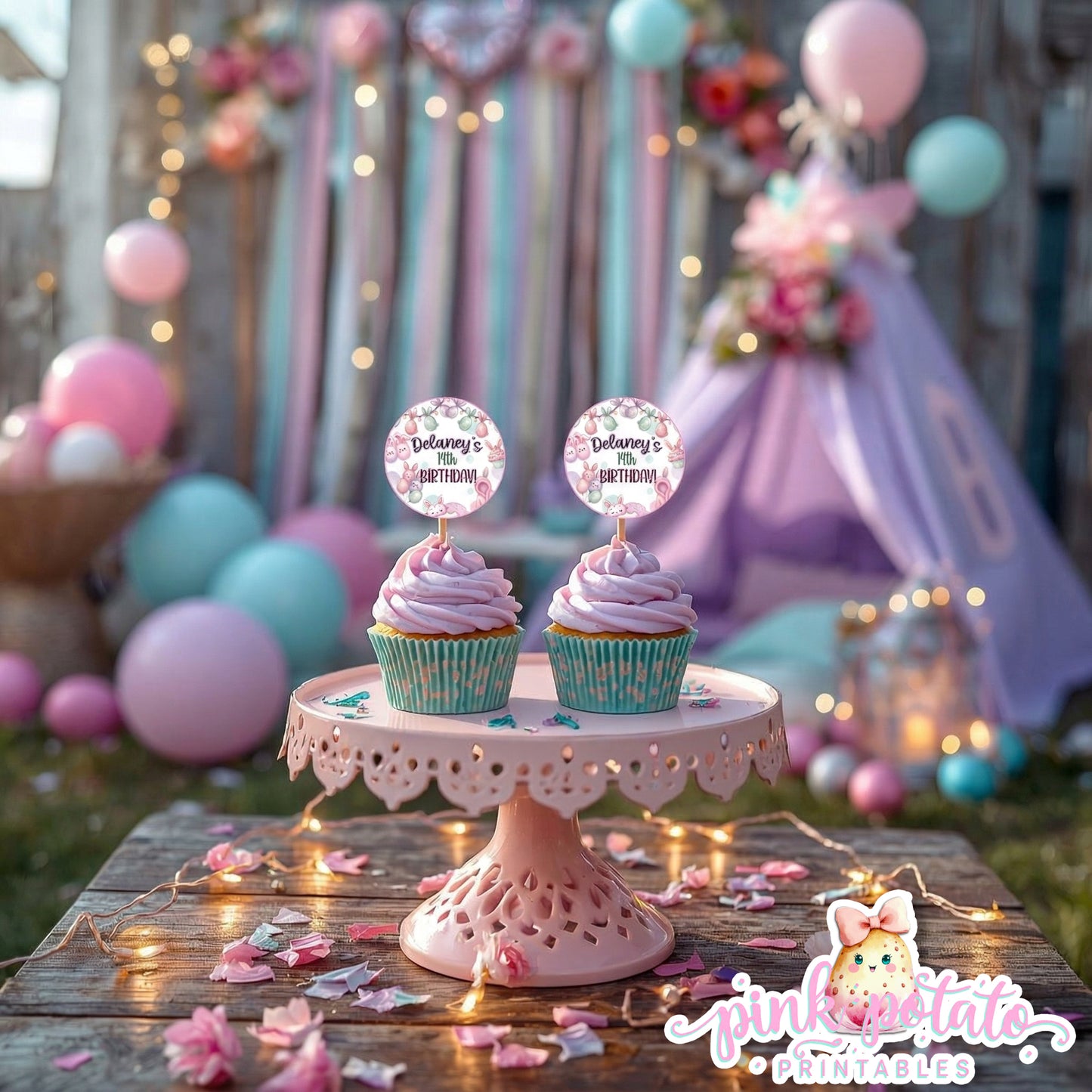 Easter Sleepover-Cupcake Toppers-Edit in Corjl ONLY-Easter Slumber Party-Logos-Round Favor Tags-Easter Birthday-Easter Party-Happy Birthday-Birthday Sleepover-Birthday Slumber Party-INSTANT DOWNLOAD