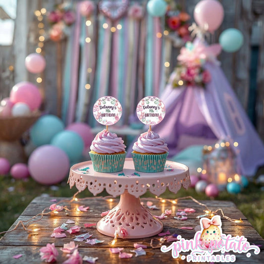 Easter Sleepover-Cupcake Toppers-Edit in Corjl ONLY-Easter Slumber Party-Logos-Round Favor Tags-Easter Birthday-Easter Party-Happy Birthday-Birthday Sleepover-Birthday Slumber Party-INSTANT DOWNLOAD