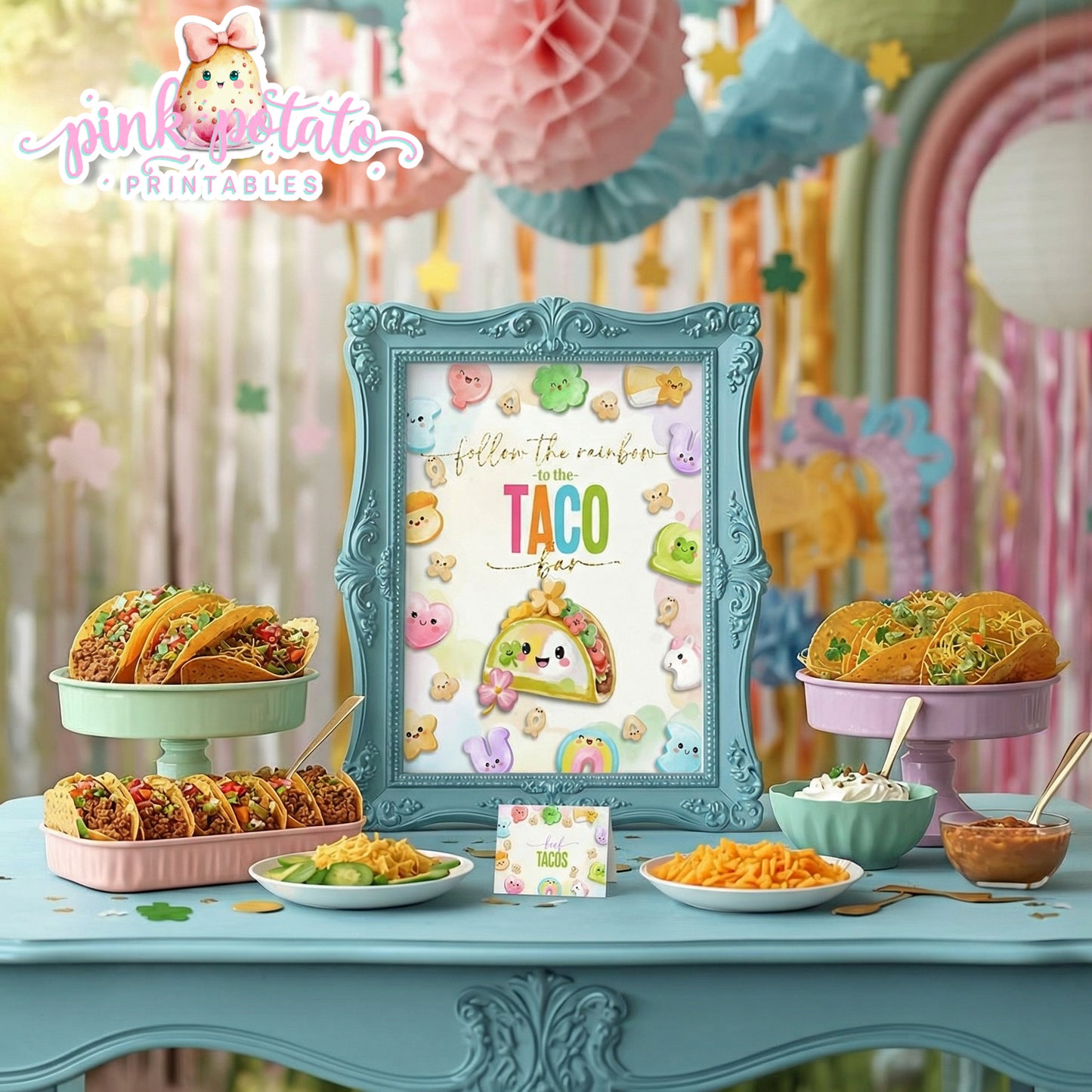 Charmed-Taco Bar Buffet Sign & Tent Cards-Taco Buffet Sign-Buffet Cards-Editable in Corjl-St. Paddy's Day-St. Patrick's Day Theme-Party Printable-Lucky Charms-Marshmallow Cereal-Magical Cereal-Digital-INSTANT DOWNLOAD