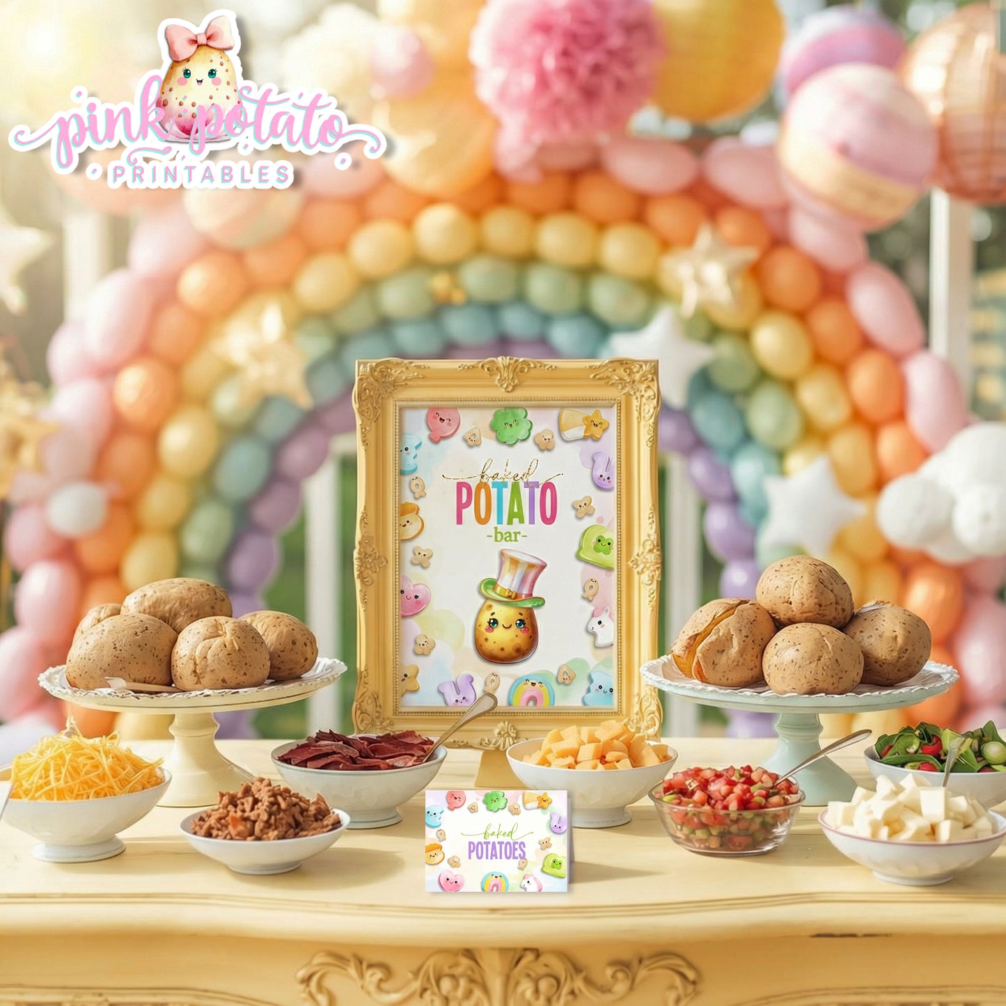 Charmed-Baked Potato Bar Buffet Sign & Tent Cards-Baked Potato Buffet Sign-Buffet Cards-Editable in Corjl-St. Paddy's Day-St. Patrick's Day Theme-Party Printable-Lucky Charms-Marshmallow Cereal-Magical Cereal-Digital-INSTANT DOWNLOAD