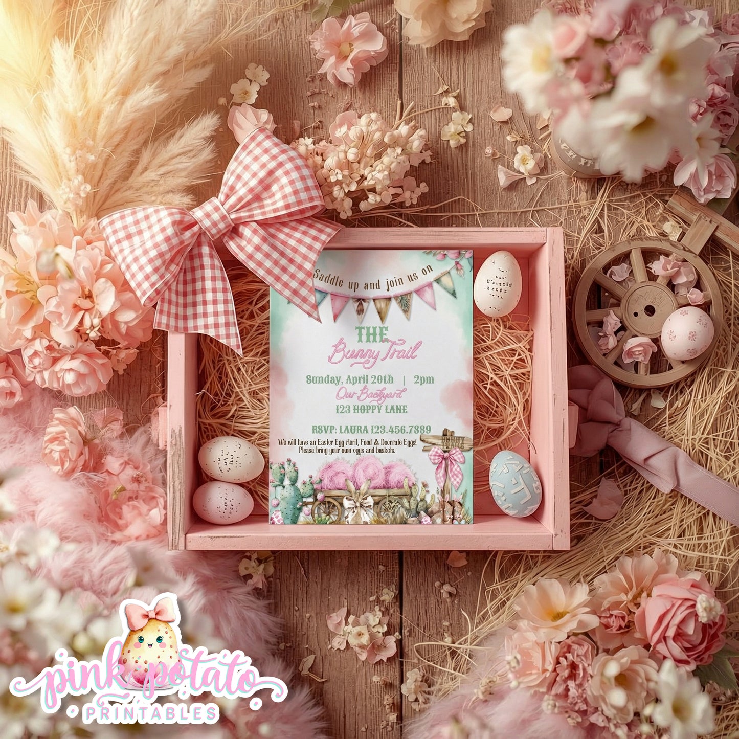 Bunny Trails-Editable Easter Invitation-Completely Editable in CORJL ONLY-Western Easter-Easter Invite-Customize Invitations-Easter Sunday-Happy Easter-Easter Buffet-Cowgirl-Cowboy-Customize-INSTANT DOWNLOAD