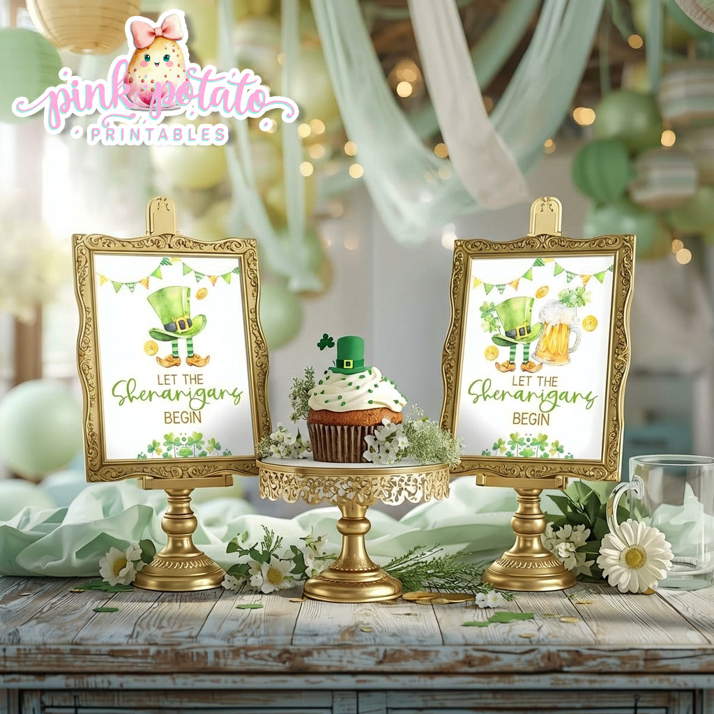 St. Paddy's Day-Let The Shenanigans Begin Sign-2 Versions-Fun Sign-St. Patrick's Day Theme-Party Printable-Digital-INSTANT DOWNLOAD