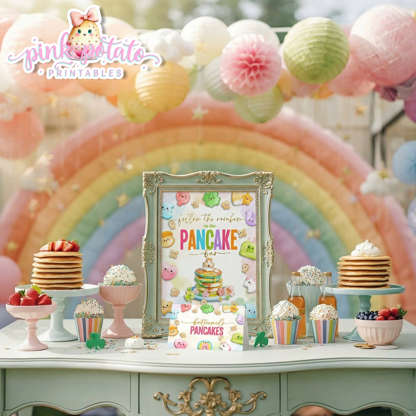 Charmed-Pancake Bar Buffet Sign & Tent Cards-Pancake Buffet Sign-Buffet Cards-Editable in Corjl-St. Paddy's Day-St. Patrick's Day Theme-Party Printable-Lucky Charms-Marshmallow Cereal-Magical Cereal-Digital-INSTANT DOWNLOAD
