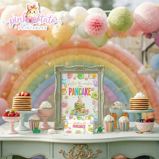 Charmed-Pancake Bar Buffet Sign & Tent Cards-Pancake Buffet Sign-Buffet Cards-Editable in Corjl-St. Paddy's Day-St. Patrick's Day Theme-Party Printable-Lucky Charms-Marshmallow Cereal-Magical Cereal-Digital-INSTANT DOWNLOAD