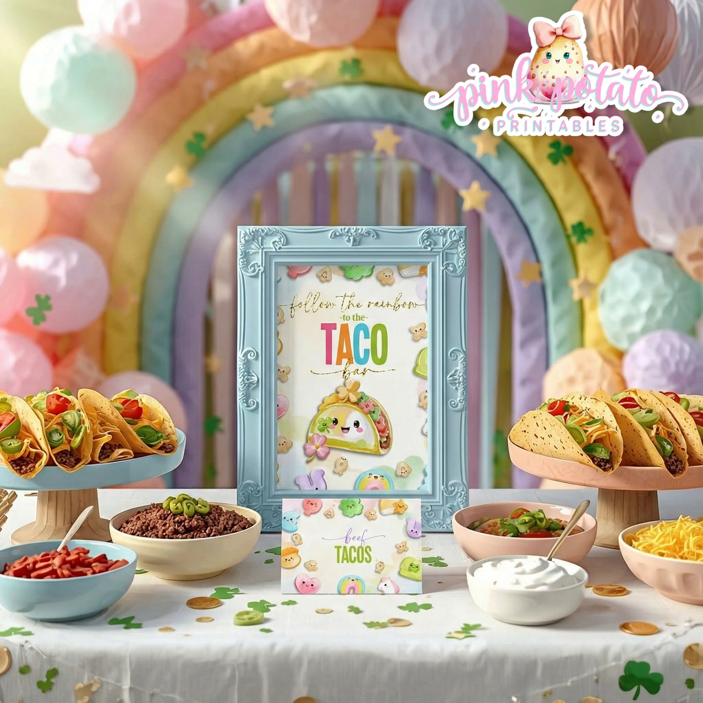 Charmed-Taco Bar Buffet Sign & Tent Cards-Taco Buffet Sign-Buffet Cards-Editable in Corjl-St. Paddy's Day-St. Patrick's Day Theme-Party Printable-Lucky Charms-Marshmallow Cereal-Magical Cereal-Digital-INSTANT DOWNLOAD