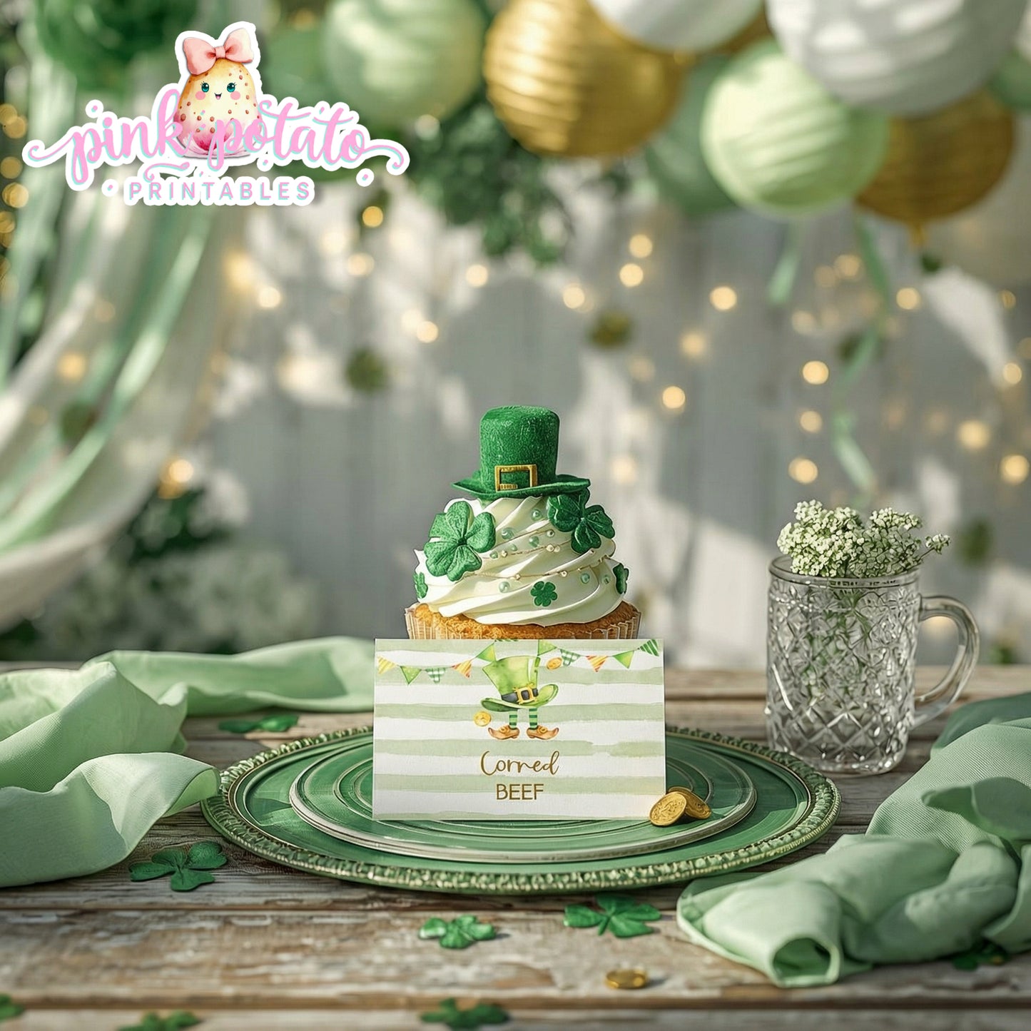 St. Paddy's Day-Buffet Cards-Edit in Corjl Only-St. Patrick's Day Theme-Party Printable-Digital-INSTANT DOWNLOAD