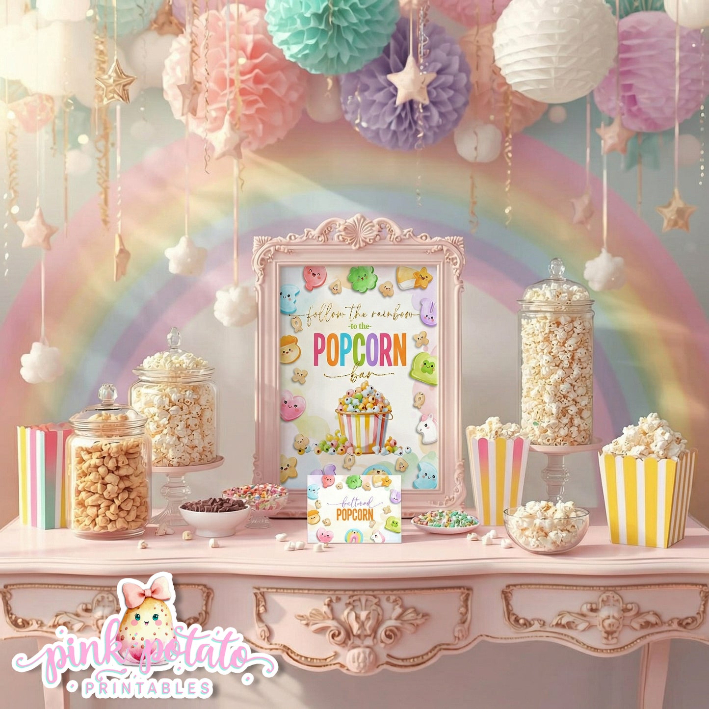 Charmed-Popcorn Bar Buffet Sign & Tent Cards-Popcorn Buffet Sign-Buffet Cards-Editable in Corjl-St. Paddy's Day-St. Patrick's Day Theme-Party Printable-Lucky Charms-Marshmallow Cereal-Magical Cereal-Digital-INSTANT DOWNLOAD