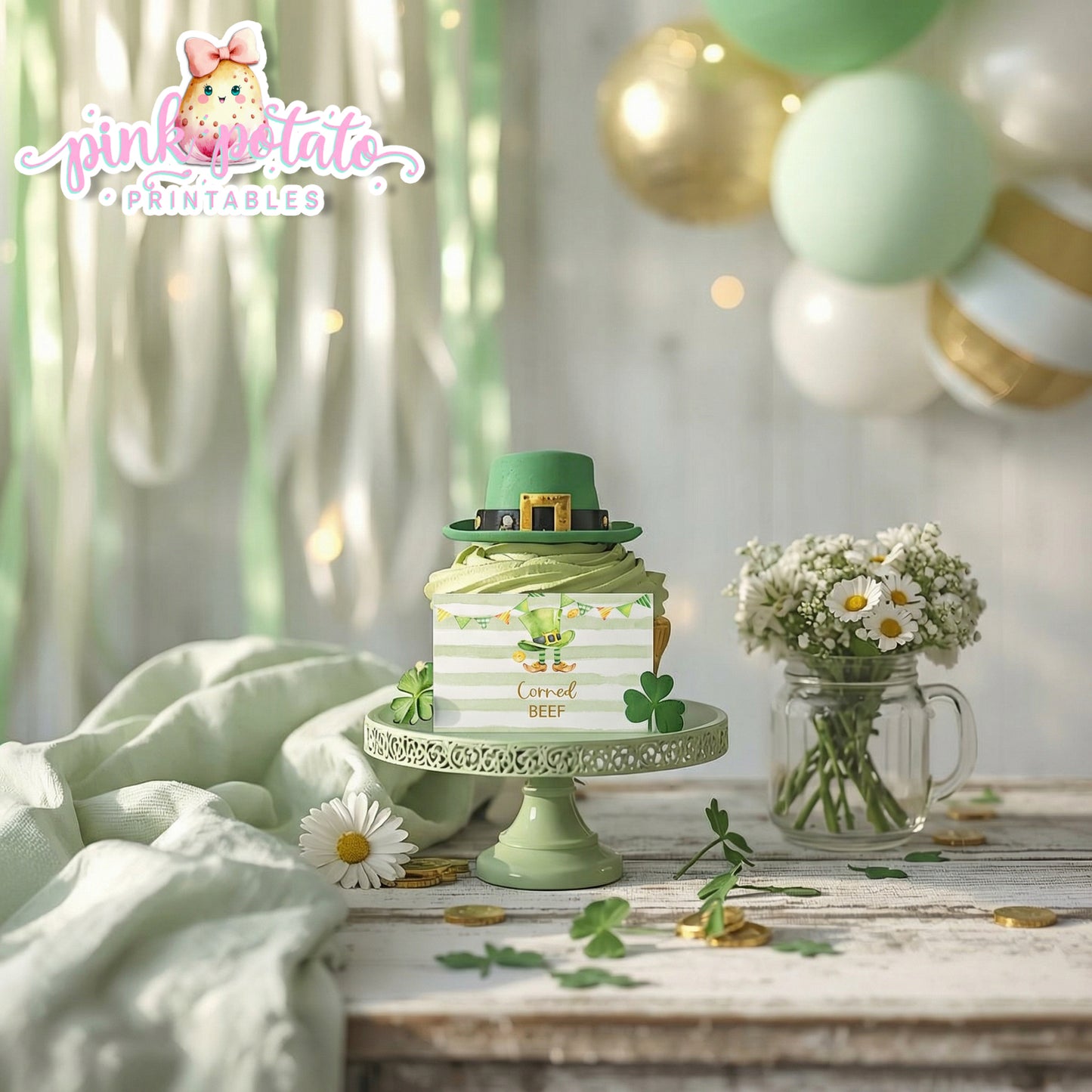 St. Paddy's Day-Buffet Cards-Edit in Corjl Only-St. Patrick's Day Theme-Party Printable-Digital-INSTANT DOWNLOAD