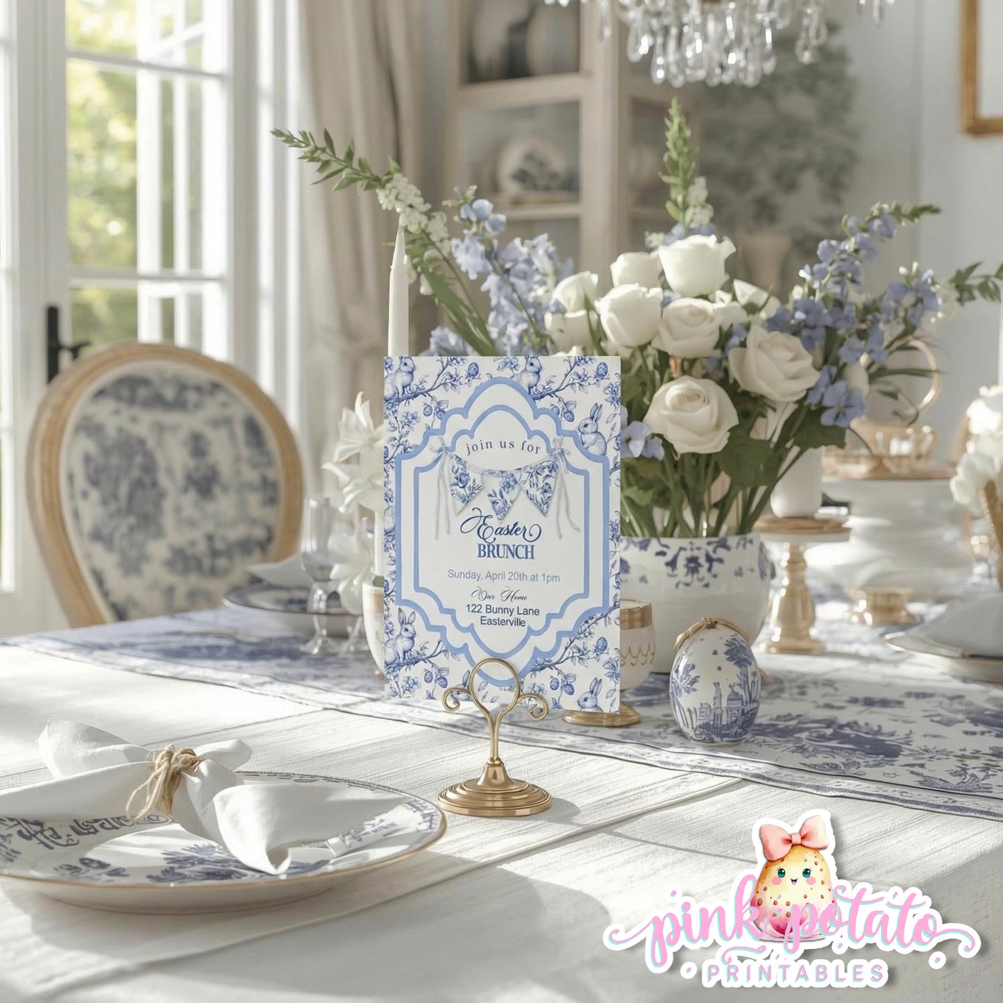 Toile Easter-Easter Invitation-Completely Editable in CORJL ONLY-Fancy Easter-Posh Easter-Easter Sunday-Happy Easter-Chinoiserie Easter-Chinoisery-Blue Toile-INSTANT DOWNLOAD