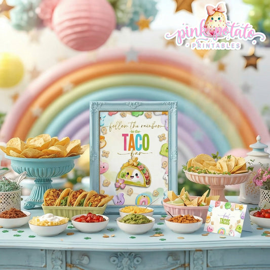 Charmed-Taco Bar Buffet Sign & Tent Cards-Taco Buffet Sign-Buffet Cards-Editable in Corjl-St. Paddy's Day-St. Patrick's Day Theme-Party Printable-Lucky Charms-Marshmallow Cereal-Magical Cereal-Digital-INSTANT DOWNLOAD