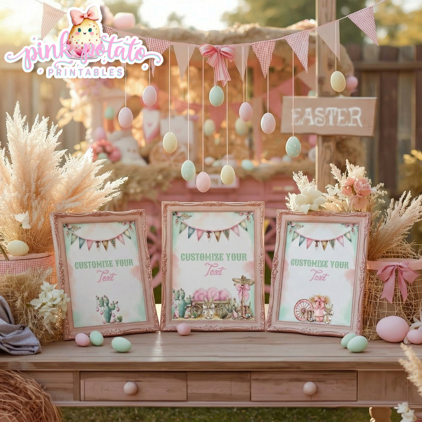 Bunny Trails-8x10 Customizable Sign-Completely Editable in CORJL ONLY-Western Easter-Easter Sign-Customize Poster-Easter Sunday-Happy Easter-Easter Sign-Cowgirl-Cowboy-Customize-INSTANT DOWNLOAD