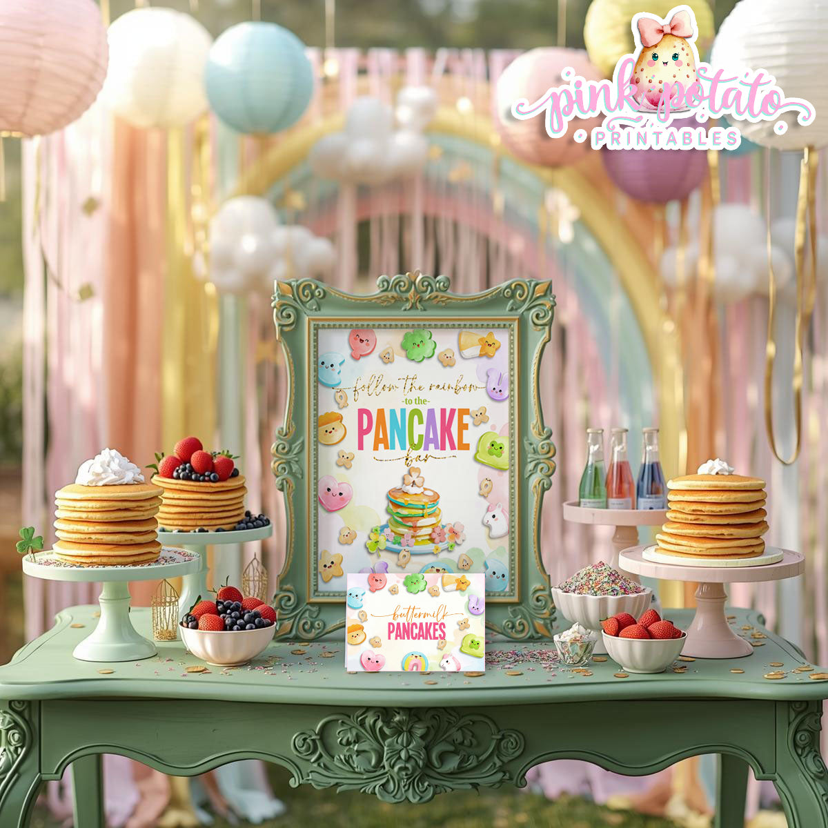 Charmed-Pancake Bar Buffet Sign & Tent Cards-Pancake Buffet Sign-Buffet Cards-Editable in Corjl-St. Paddy's Day-St. Patrick's Day Theme-Party Printable-Lucky Charms-Marshmallow Cereal-Magical Cereal-Digital-INSTANT DOWNLOAD