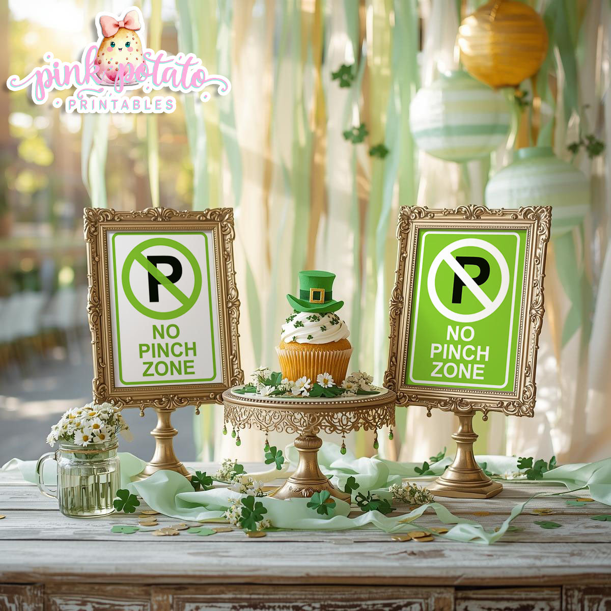 St. Paddy's Day-FREE No Pinch Zone Sign-2 Versions-Fun Sign-St. Patrick's Day Theme-Shamrocks-Party Printable-Digital-INSTANT DOWNLOAD