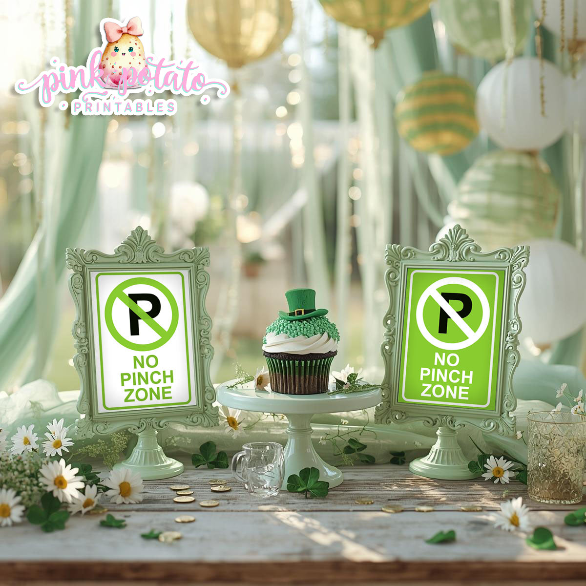 St. Paddy's Day-FREE No Pinch Zone Sign-2 Versions-Fun Sign-St. Patrick's Day Theme-Shamrocks-Party Printable-Digital-INSTANT DOWNLOAD