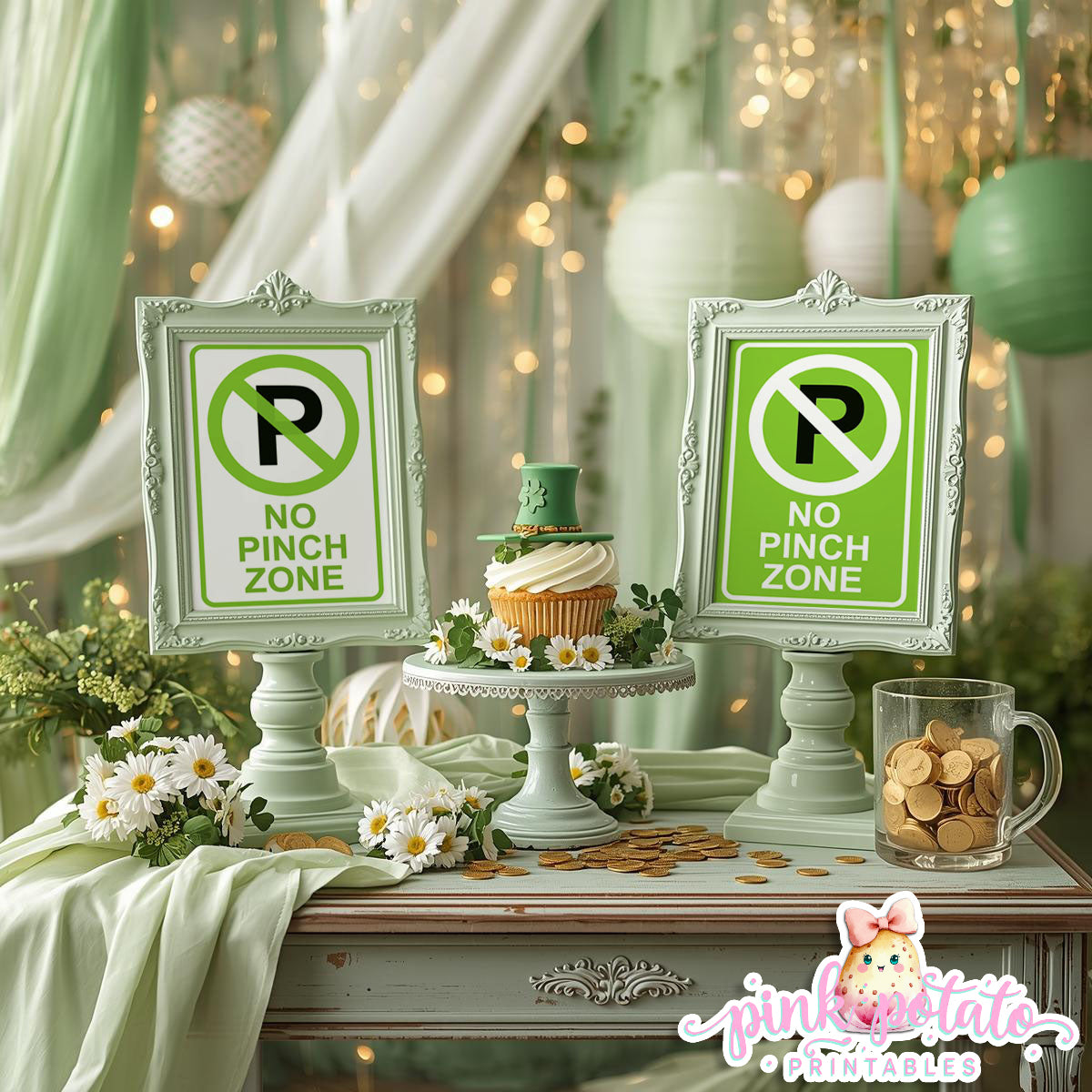 St. Paddy's Day-FREE No Pinch Zone Sign-2 Versions-Fun Sign-St. Patrick's Day Theme-Shamrocks-Party Printable-Digital-INSTANT DOWNLOAD