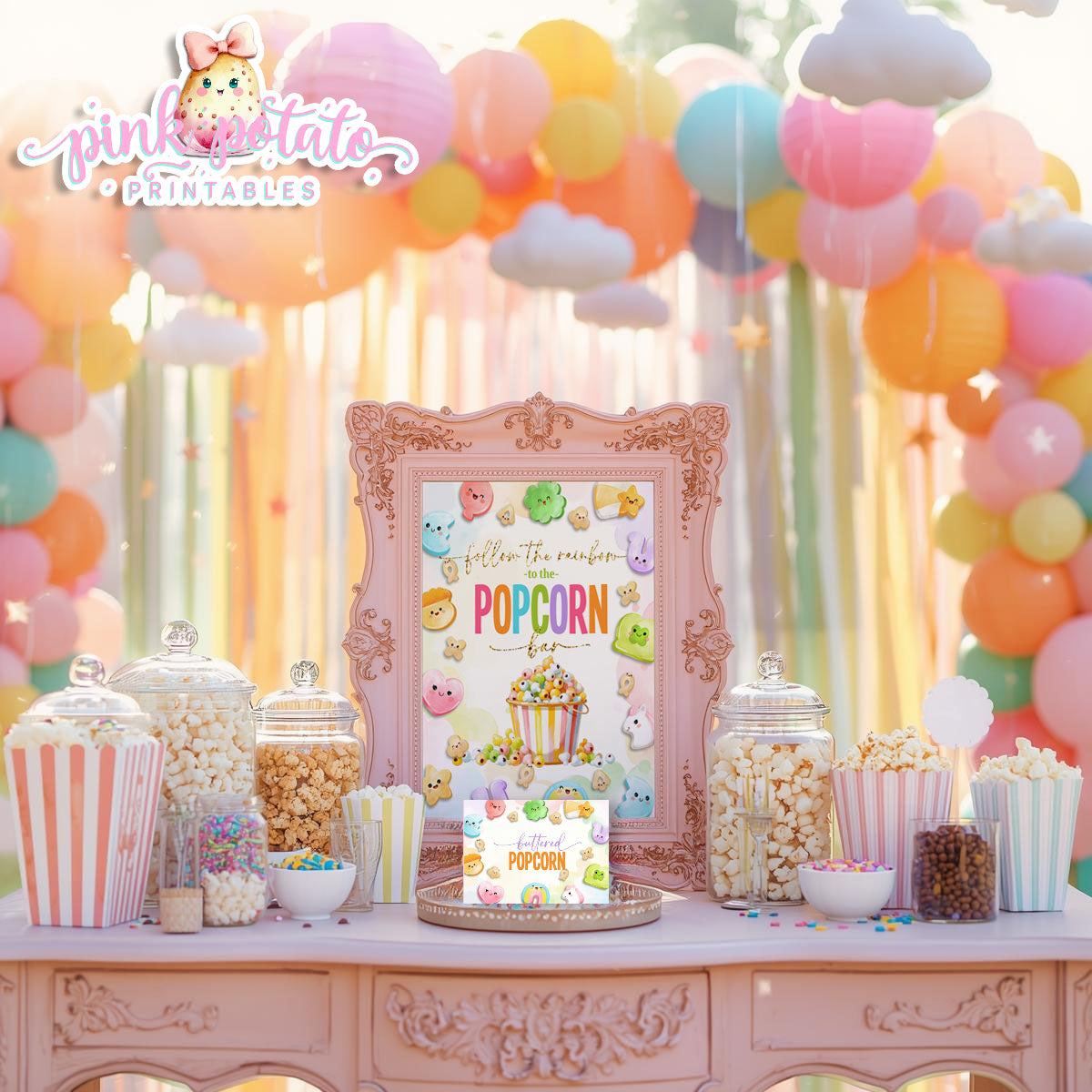 Charmed-Popcorn Bar Buffet Sign & Tent Cards-Popcorn Buffet Sign-Buffet Cards-Editable in Corjl-St. Paddy's Day-St. Patrick's Day Theme-Party Printable-Lucky Charms-Marshmallow Cereal-Magical Cereal-Digital-INSTANT DOWNLOAD