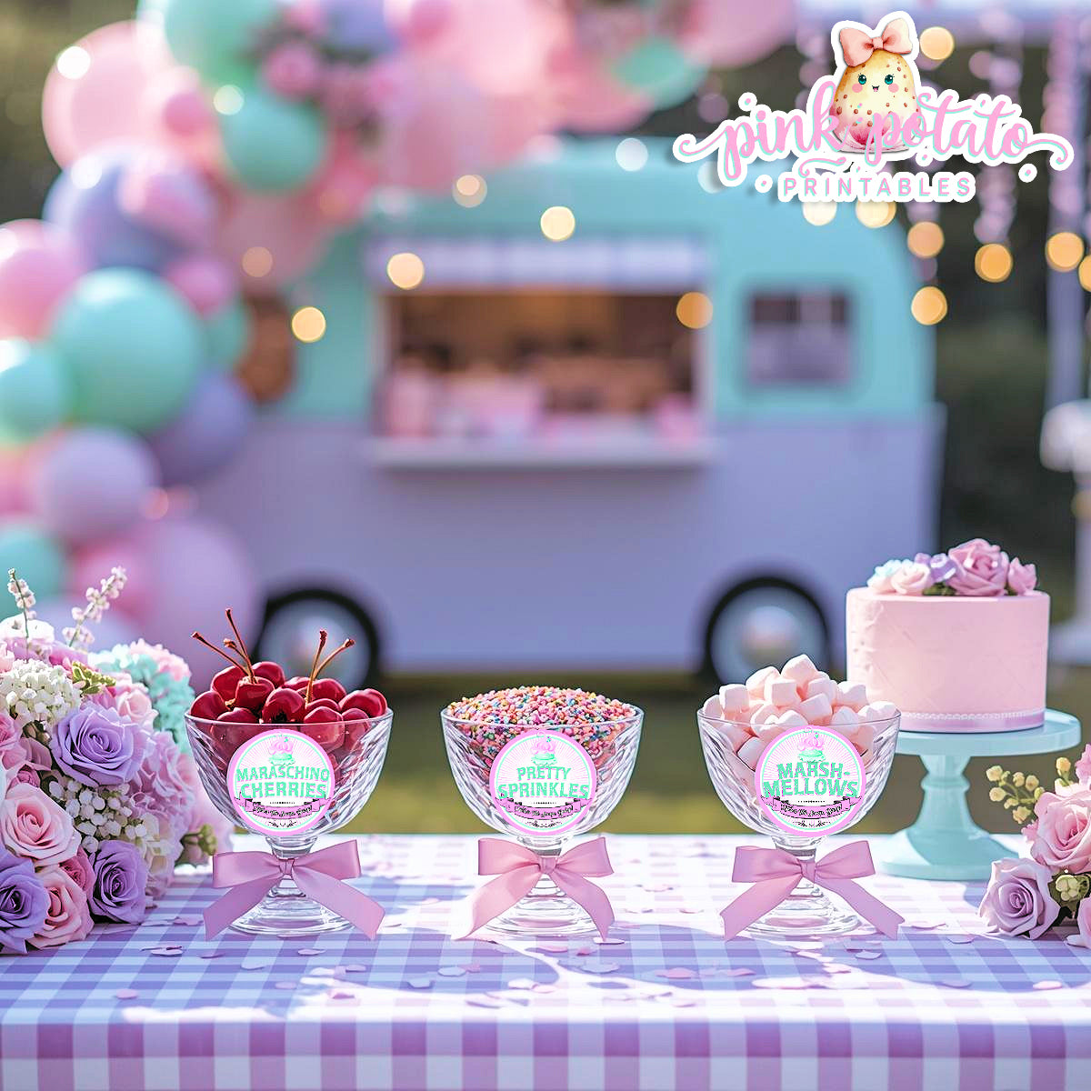 Here's The Scoop, Baby-3" Round Buffet Cards-Customize in Corjl-Ice Cream Baby Shower-Ice Cream Topping Cards-Edit-Digital-INSTANT DOWNLOAD