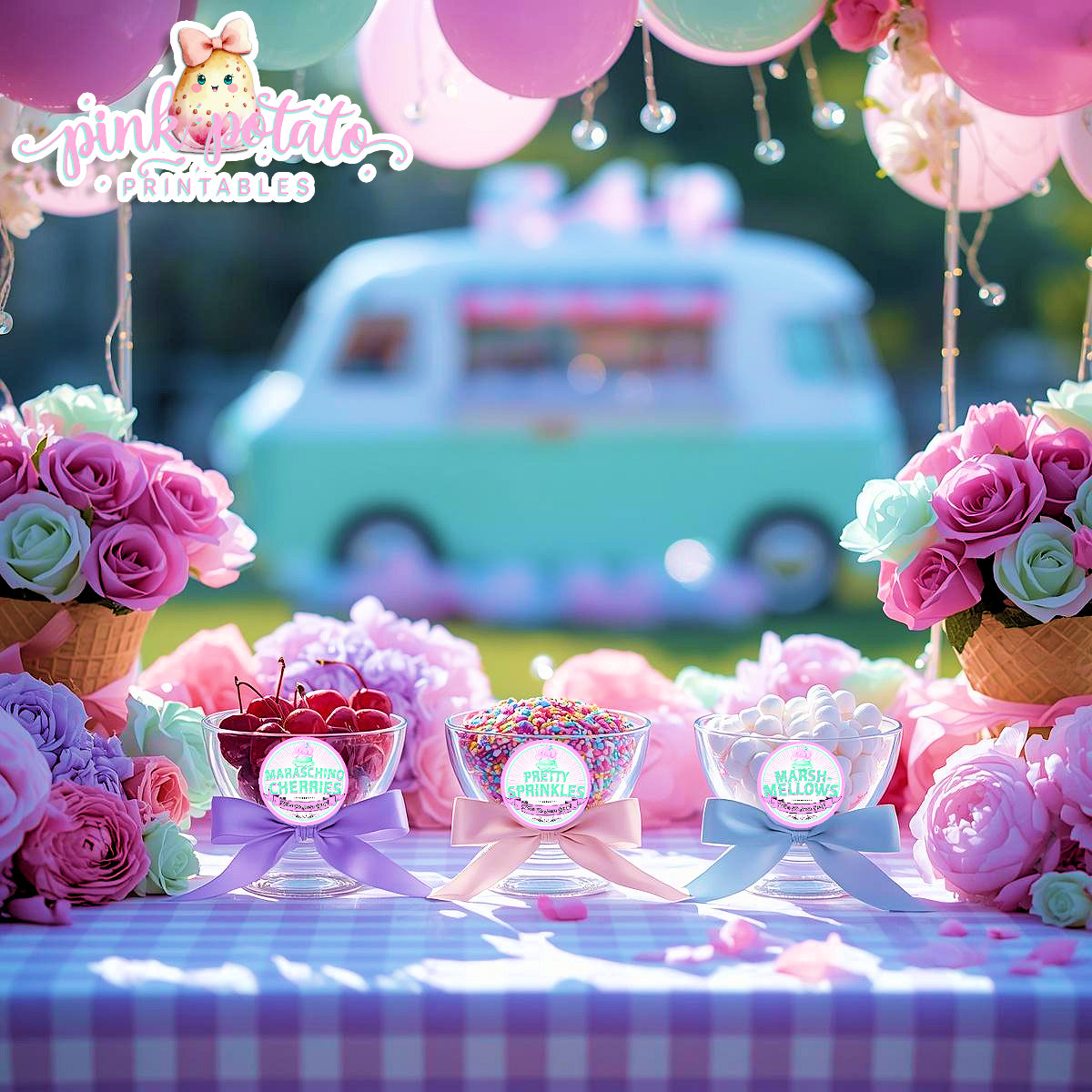 Here's The Scoop, Baby-3" Round Buffet Cards-Customize in Corjl-Ice Cream Baby Shower-Ice Cream Topping Cards-Edit-Digital-INSTANT DOWNLOAD