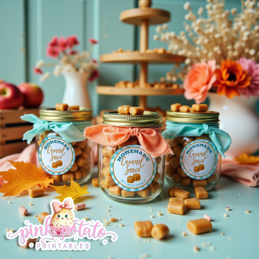 Caramel Apple-Homemade Caramel Sauce Labels-Caramel Apple Bar-Toffee Apple-Caramel Apple Labels-Prefilled Labels-Digital-INSTANT DOWNLOAD