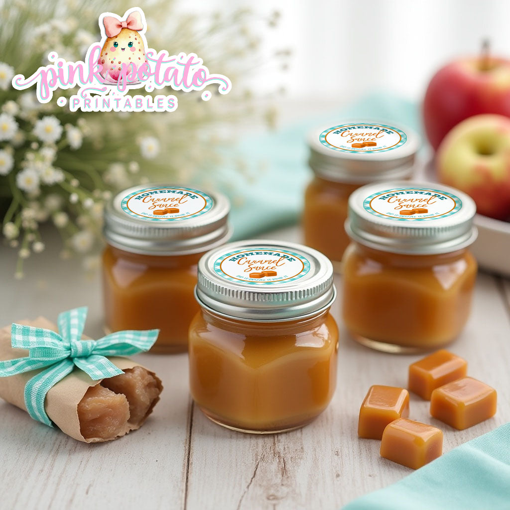 Caramel Apple-Homemade Caramel Sauce Labels-Caramel Apple Bar-Toffee Apple-Caramel Apple Labels-Prefilled Labels-Digital-INSTANT DOWNLOAD