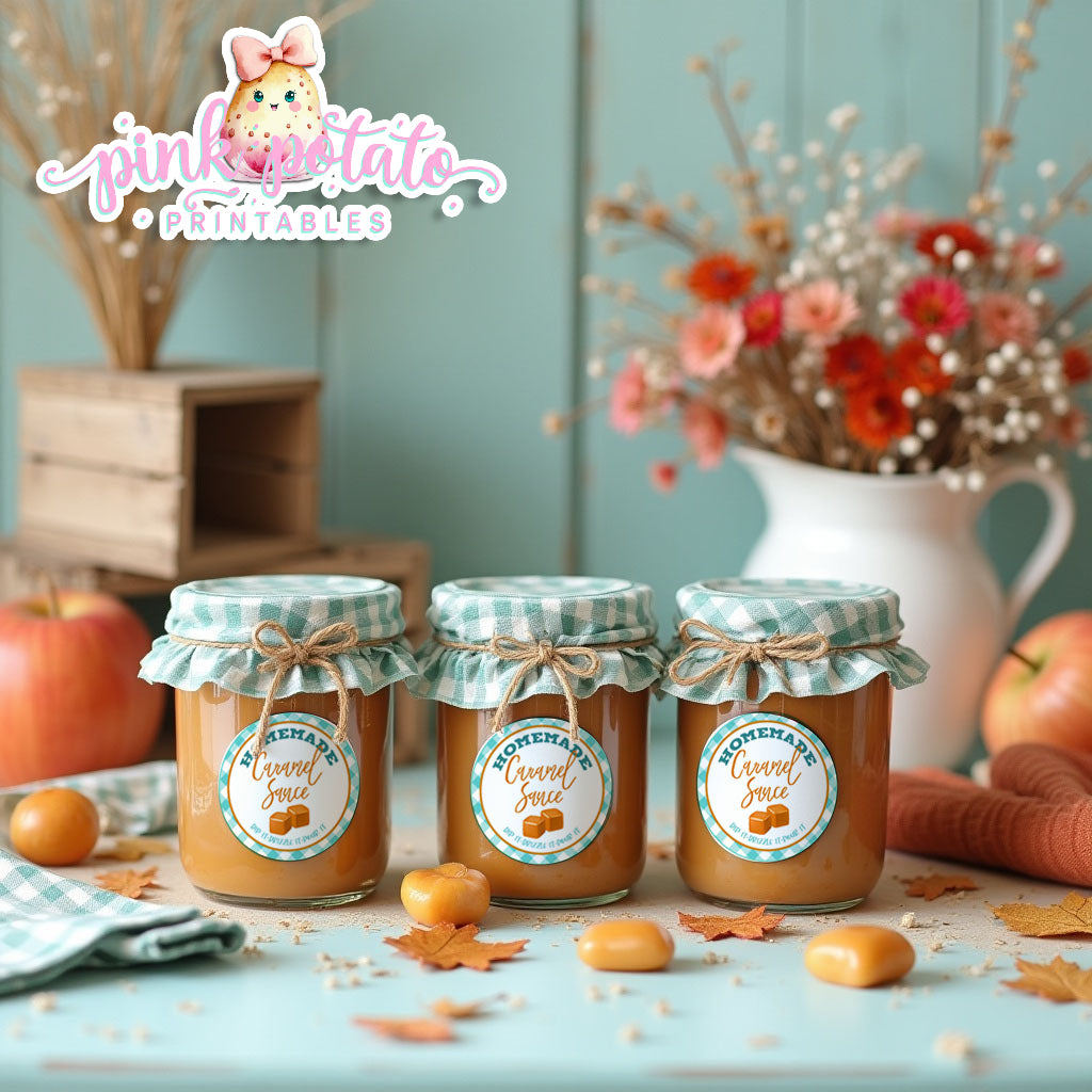 Caramel Apple-Homemade Caramel Sauce Labels-Caramel Apple Bar-Toffee Apple-Caramel Apple Labels-Prefilled Labels-Digital-INSTANT DOWNLOAD