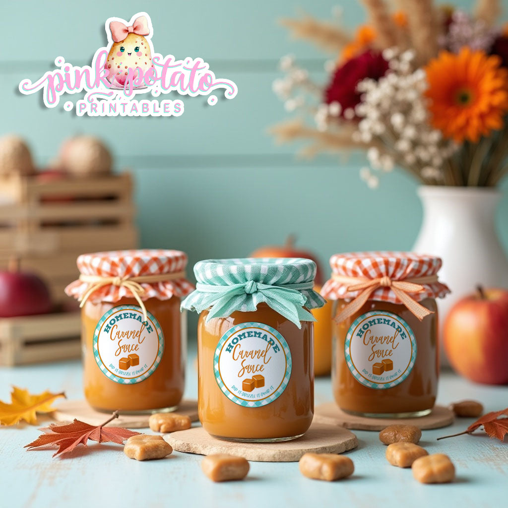 Caramel Apple-Homemade Caramel Sauce Labels-Caramel Apple Bar-Toffee Apple-Caramel Apple Labels-Prefilled Labels-Digital-INSTANT DOWNLOAD