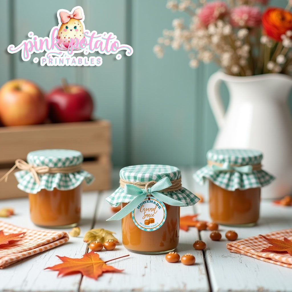 Caramel Apple-Homemade Caramel Sauce Labels-Caramel Apple Bar-Toffee Apple-Caramel Apple Labels-Prefilled Labels-Digital-INSTANT DOWNLOAD