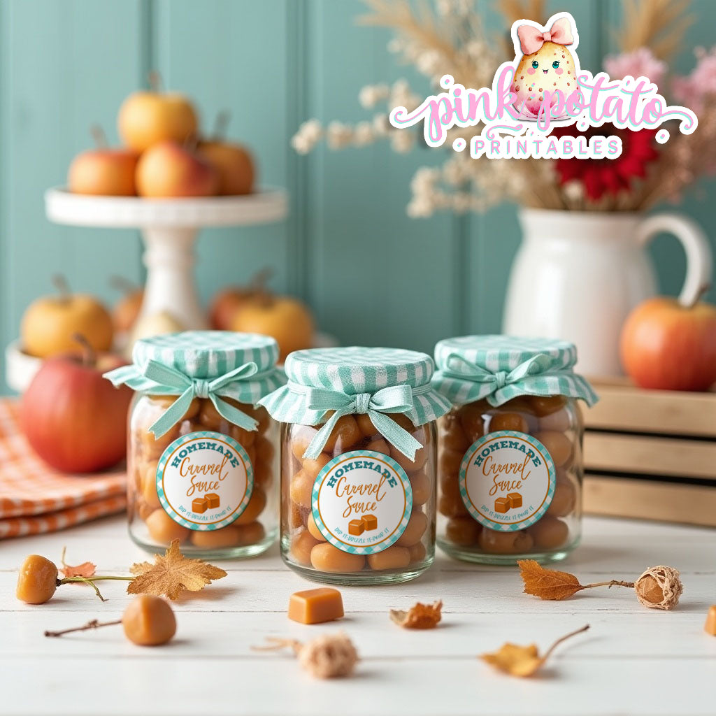 Caramel Apple-Homemade Caramel Sauce Labels-Caramel Apple Bar-Toffee Apple-Caramel Apple Labels-Prefilled Labels-Digital-INSTANT DOWNLOAD