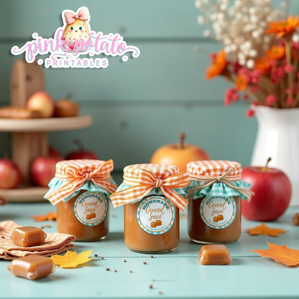 Caramel Apple-Homemade Caramel Sauce Labels-Caramel Apple Bar-Toffee Apple-Caramel Apple Labels-Prefilled Labels-Digital-INSTANT DOWNLOAD