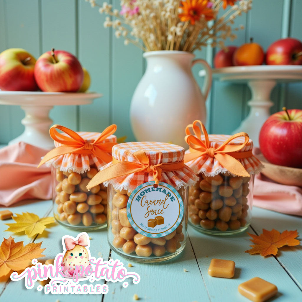 Caramel Apple-Homemade Caramel Sauce Labels-Caramel Apple Bar-Toffee Apple-Caramel Apple Labels-Prefilled Labels-Digital-INSTANT DOWNLOAD