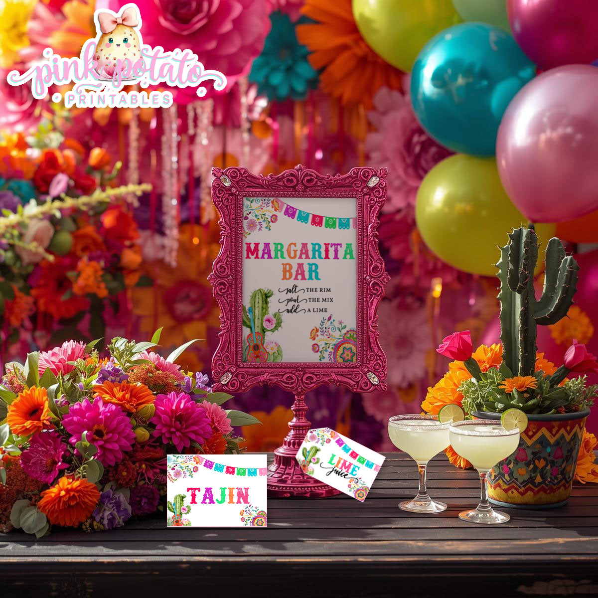 Fiesta-MARGARITA SET-Margarita Bar Sign-Juice Bottle Tags-Tent Cards for fruits etc-Editable in Corjl-Cinco De Mayo-Taco Tuesday-Margarita Monday-INSTANT DOWNLOAD