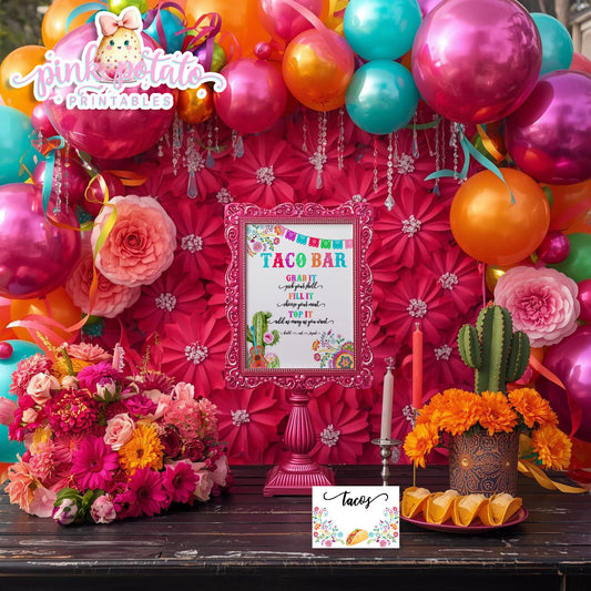 Fiesta-TACO BAR SET-TACO Bar Sign-Tent Cards 48 PREFILLED-& Editable in Corjl-Cinco De Mayo-Taco Tuesday-Margarita Monday-INSTANT DOWNLOAD