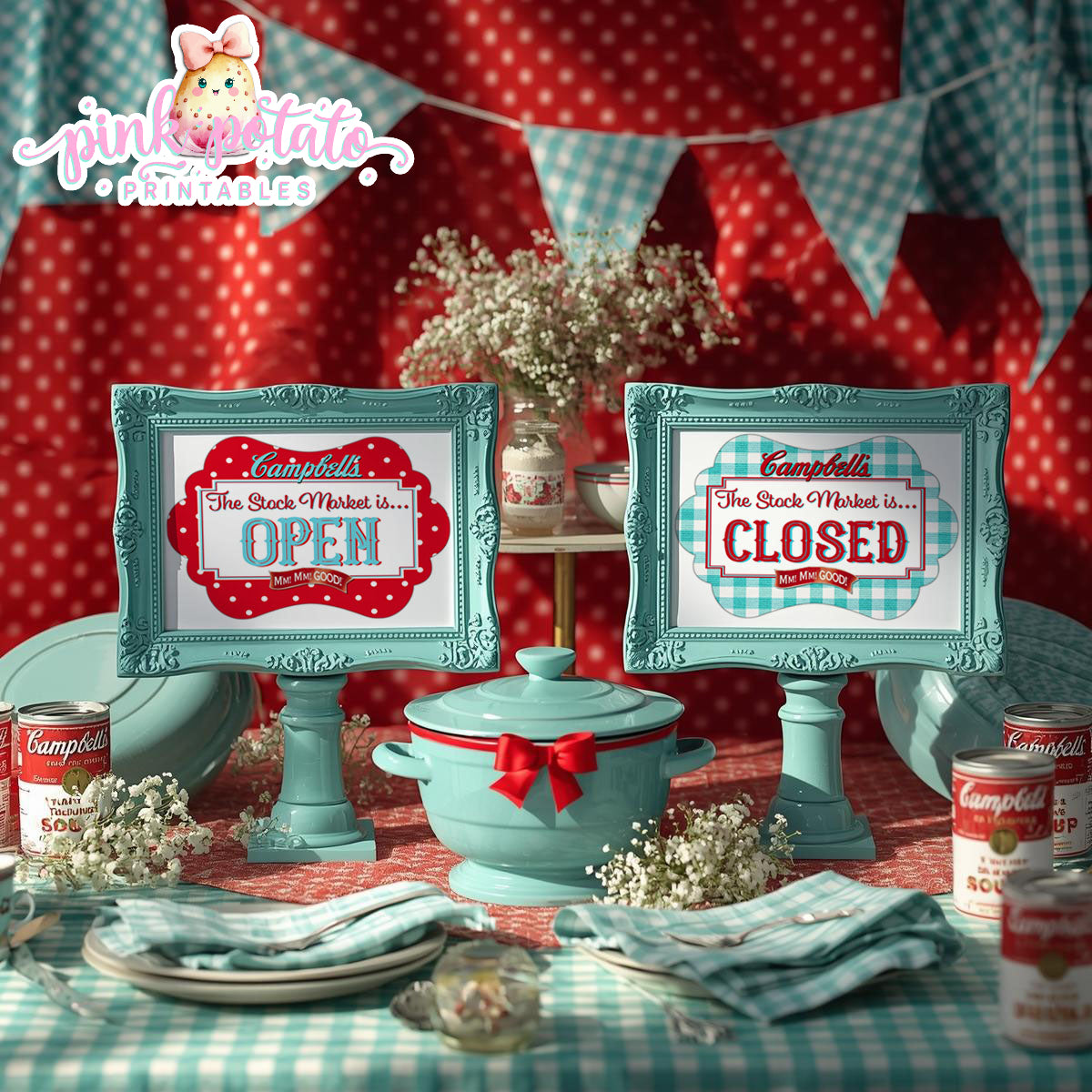 Soups On-Soup Swap-The Stock Market Is Open/Closed Signs-Soup Exchange-Soup Theme-Soup Party Printable-Digital-INSTANT DOWNLOAD